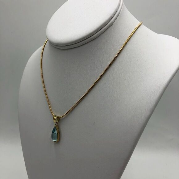 18K Gold Plated Women's Faux Blue Gem Teardrop Necklace Waterproof Elegant - Picture 5 of 12